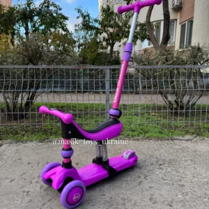 Самокат-велобіг 3в1 з ручкою Best Scooter, колеса PU, фіолетовий