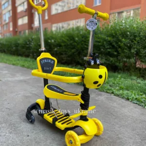 Самокат-біговел з ручкою, додаткові колеса 3-101 жовтий