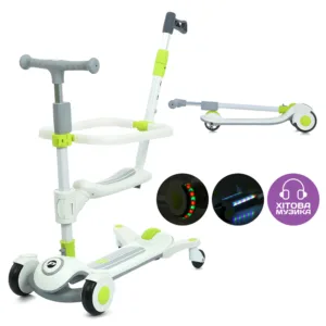 Самокат-біговел з ручкою, додаткові колеса JR3-127-W білий