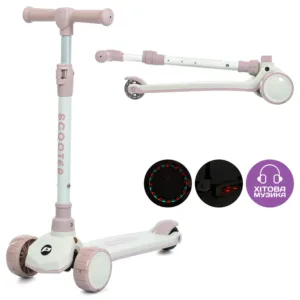 Самокат кермо складається, музика, підсвітка JR3-124-P рожевий
