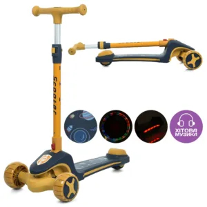 Самокат зі складним кермом музика підсвітка JR3-125-Y жовтий
