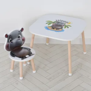 Дерев'яний столик зі стільчиком M 502-6 бегемотик