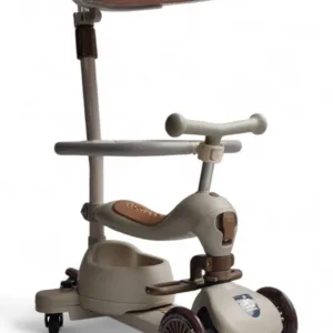 Самокат-біговел з ручкою та капором, коричневий