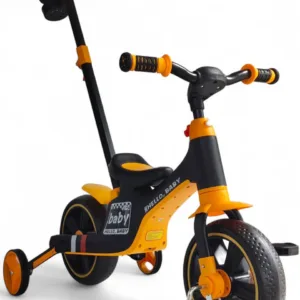 Велосипед-біговел з ручкою Hello Baby, музика, підсвітка, підсклянник Помаранчевий