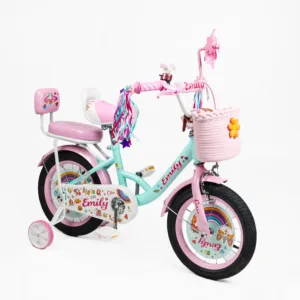 Велосипед 14" Corso Emily кошик, прикраси, ручне гальмо, дзвіночок бірюза