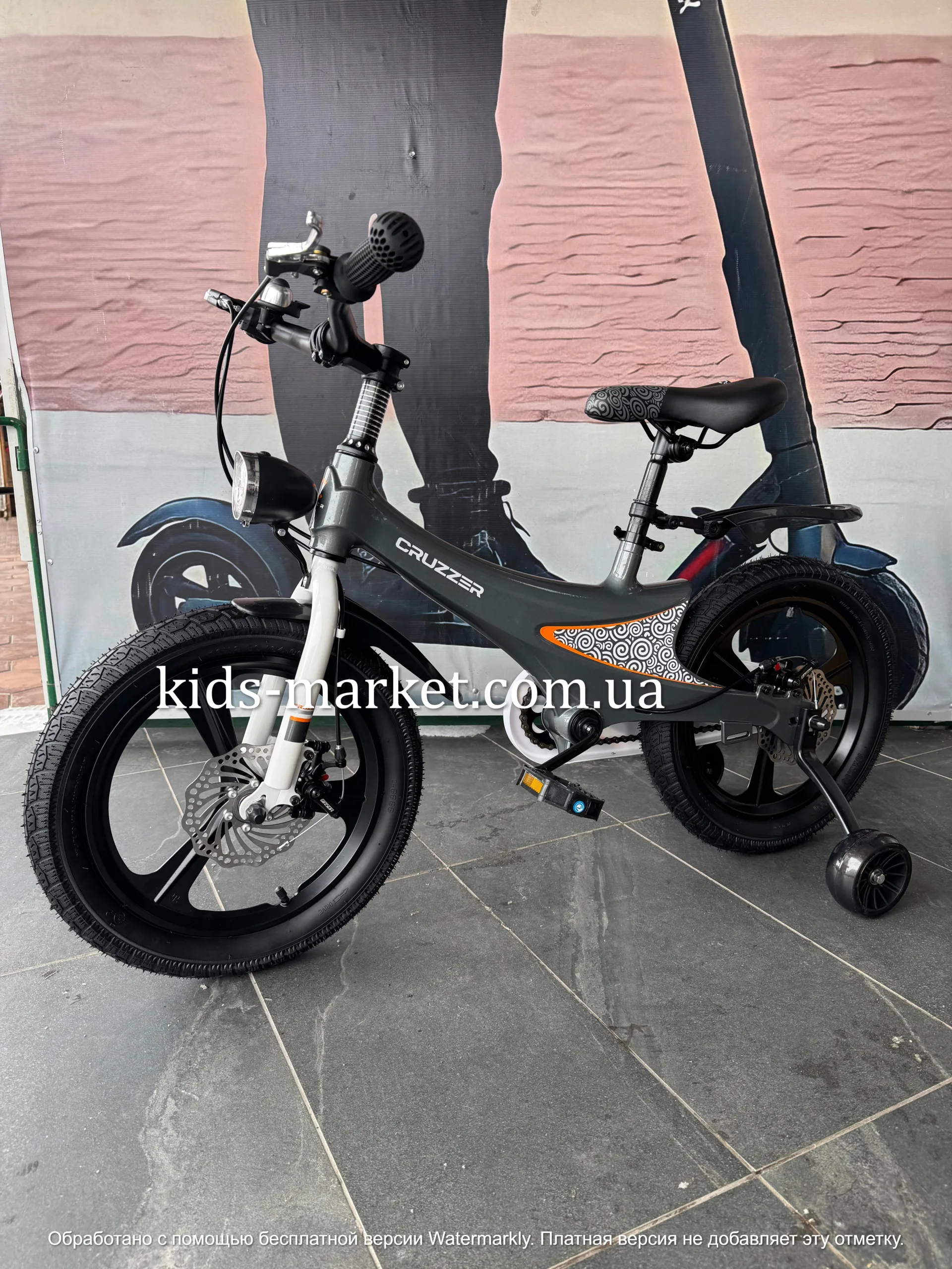 Велосипед Super Bird 14", фара, дискові гальма, графіт - Зображення 1