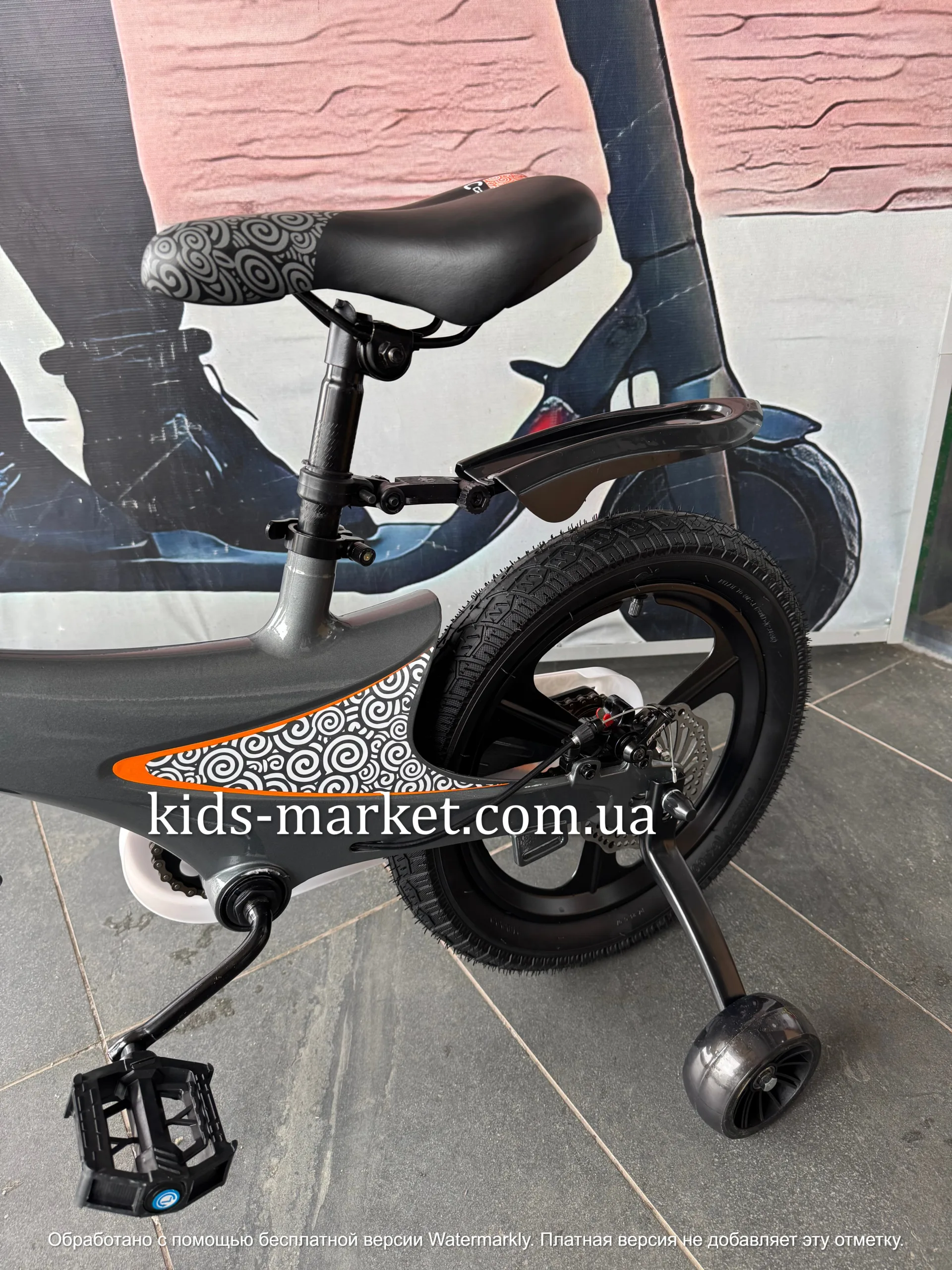 Велосипед Super Bird 14", фара, дискові гальма, графіт - Зображення 4