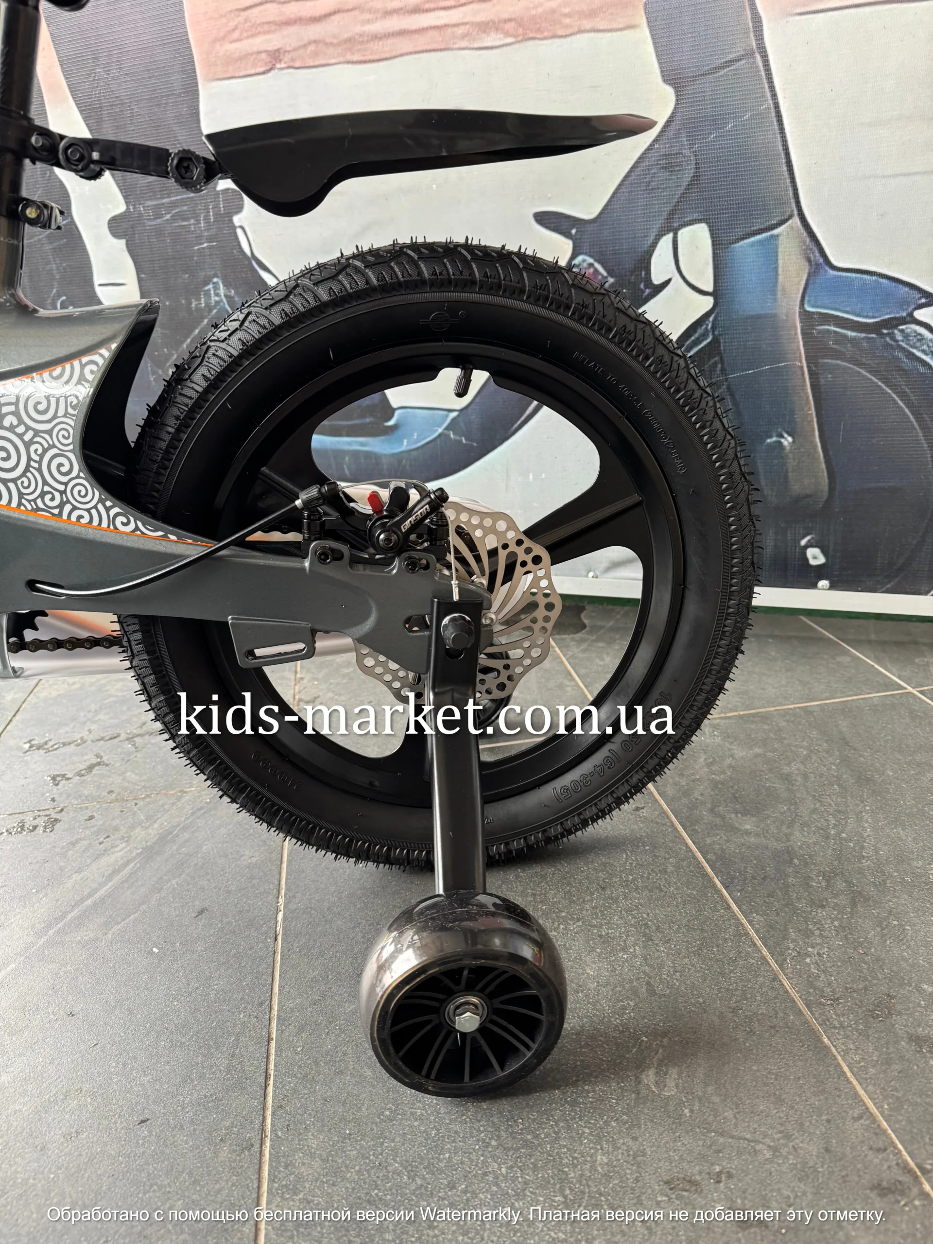 Велосипед Super Bird 14", фара, дискові гальма, графіт - Зображення 3